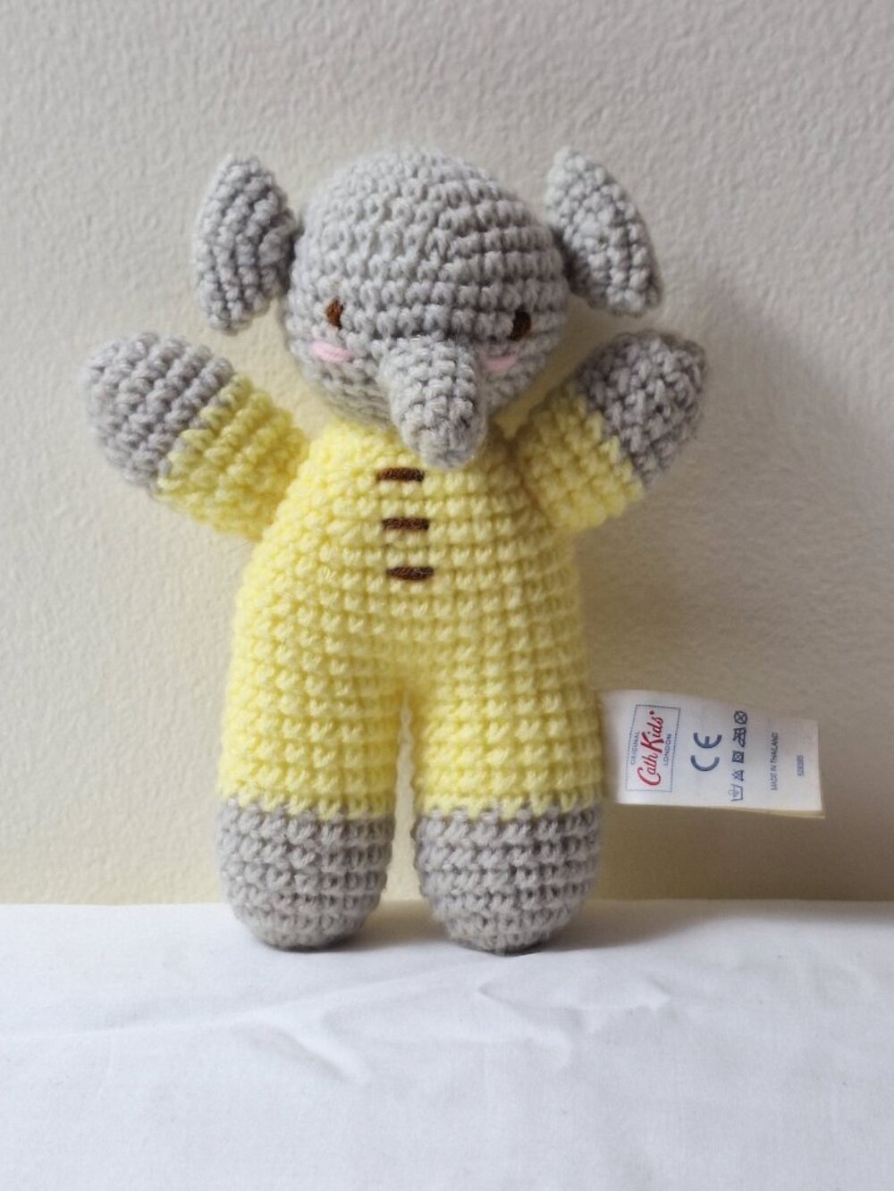 Cath Kidston Yellow and Gray Crochet Elephant Plush